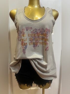Natural Life Grey Floral World Map Tank Top Size S